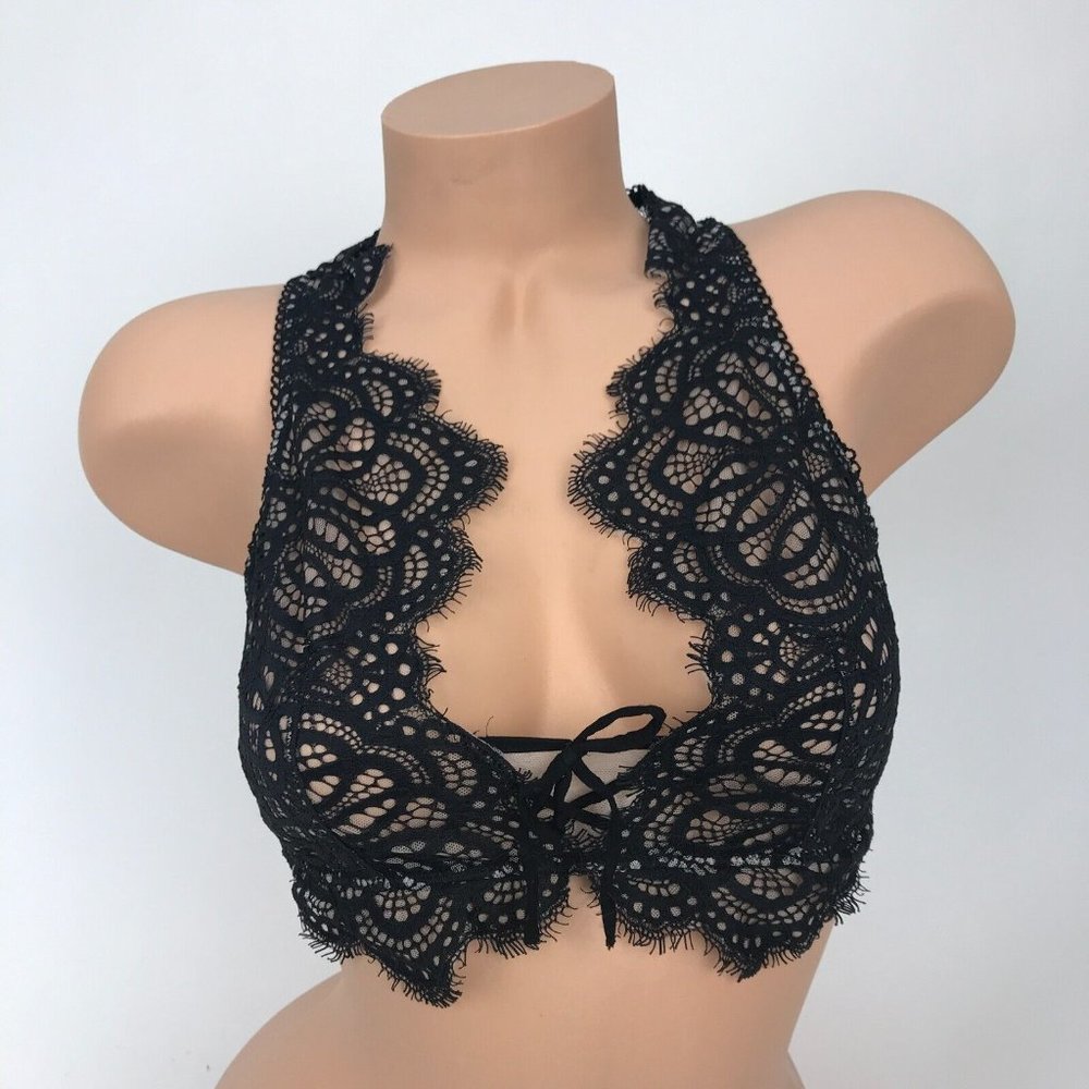 Victorias Secret Dream Angels Unlined Black Lace Bralette High Neck Bandeau M